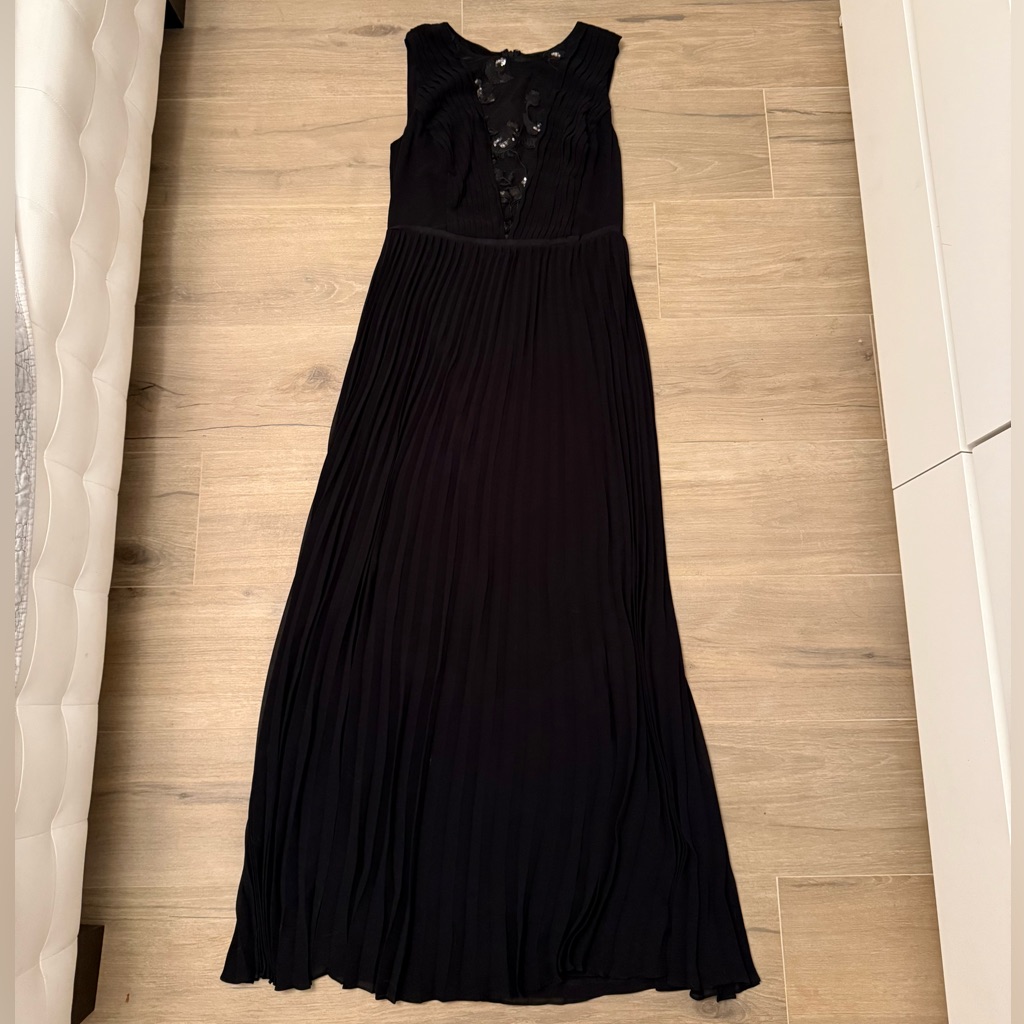 Ralph Lauren Black Pleated Bustier Evening Gown